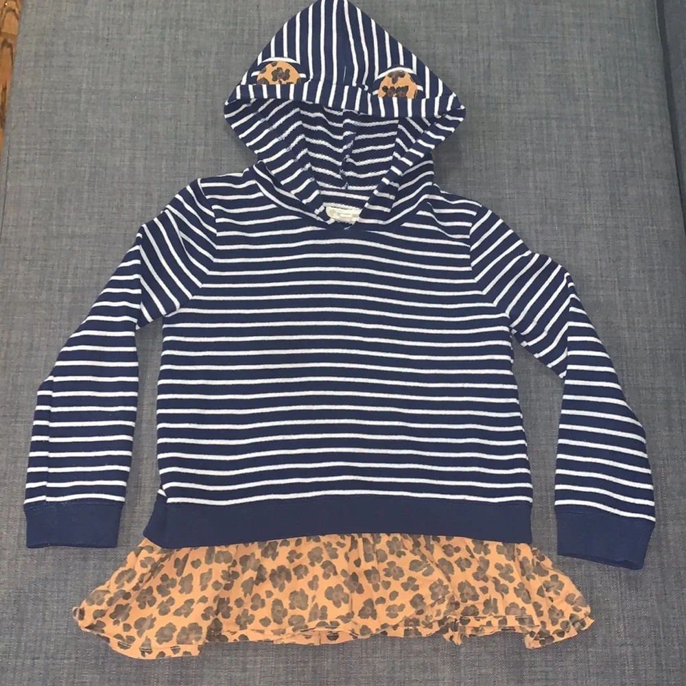 Tucker + Tate Pullover Top Hoodie with Ears Blue White 8 Stripes Animal Print